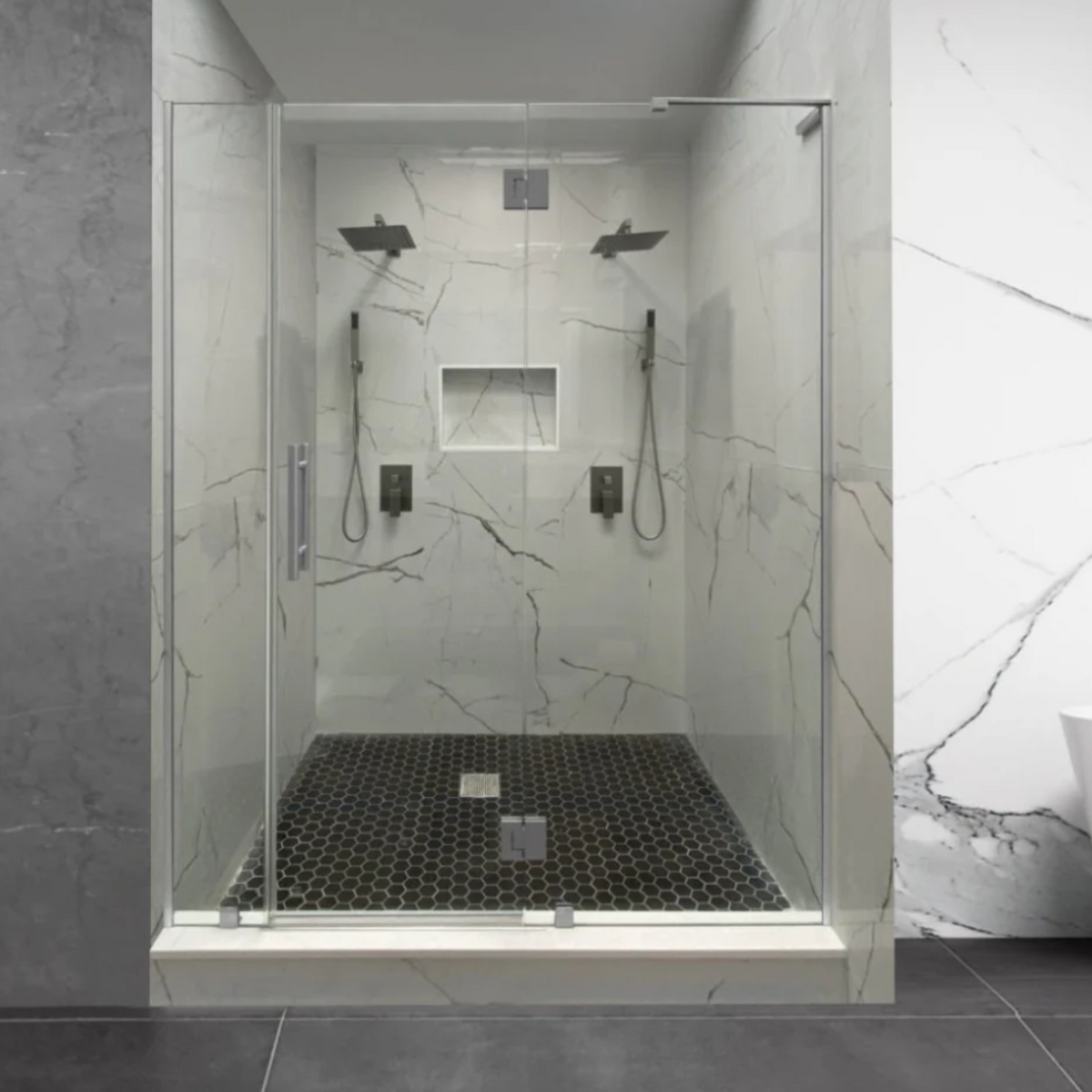 Frameless 3 Glass Panels - Hinge on Glass Panel