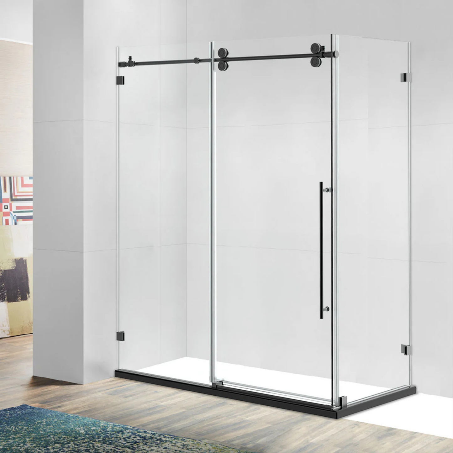 Chrome Frameless Single Sliding Shower Door + Return Panel