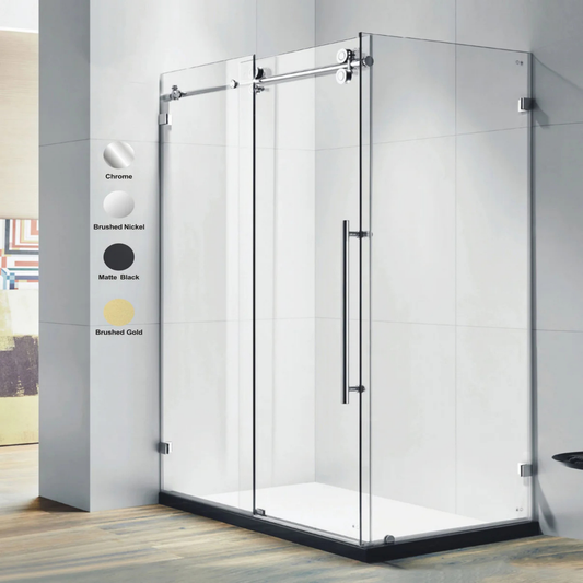 Chrome Frameless Single Sliding Shower Door + Return Panel