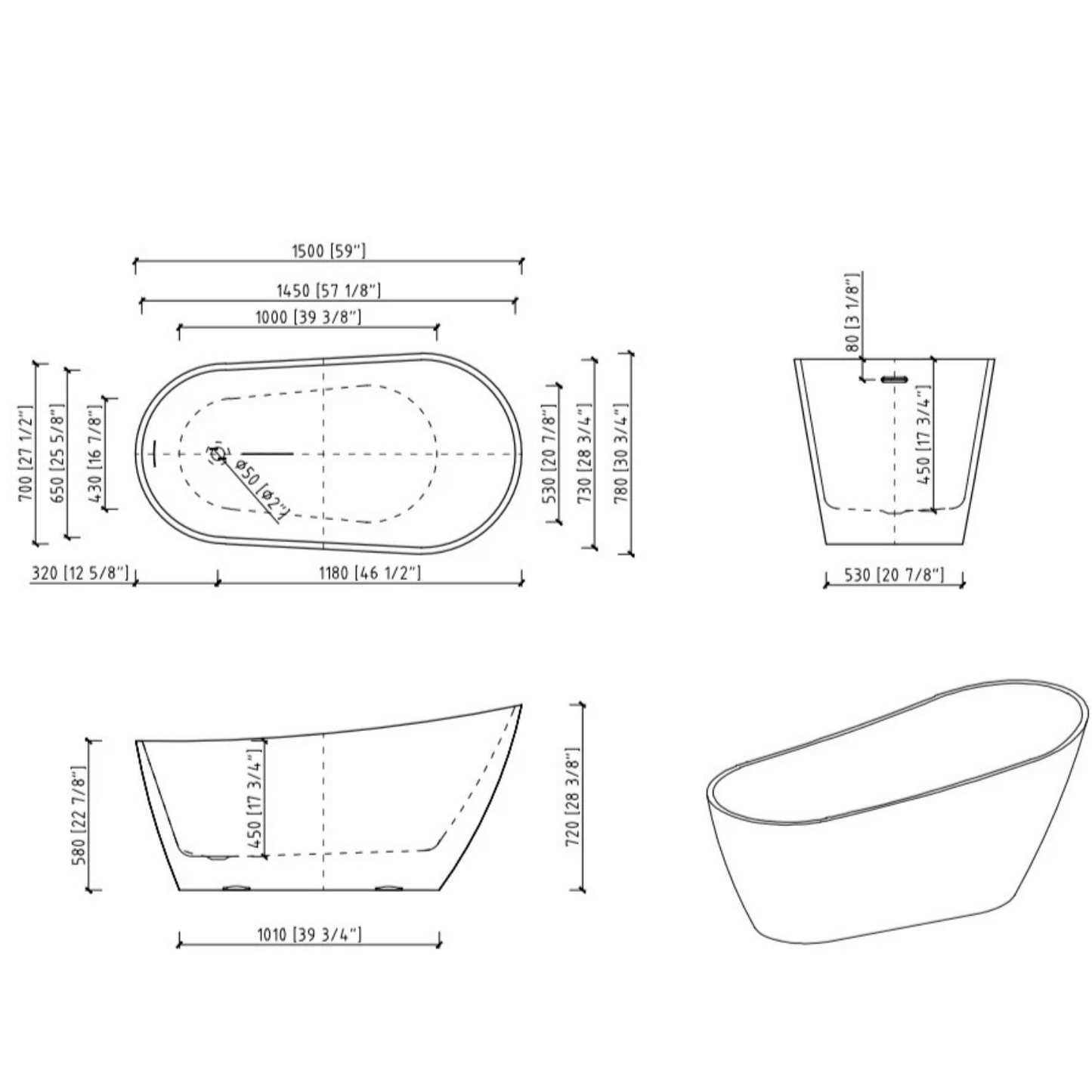 Elegant Conical Freetanding Bath Tub