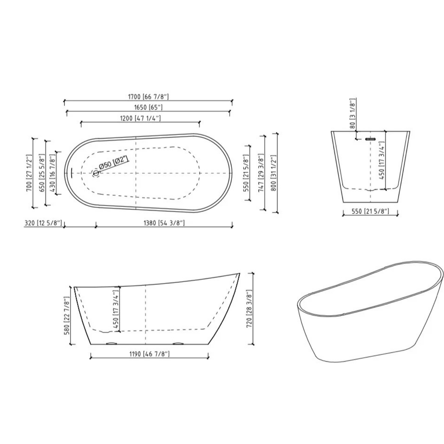 Elegant Conical Freetanding Bath Tub