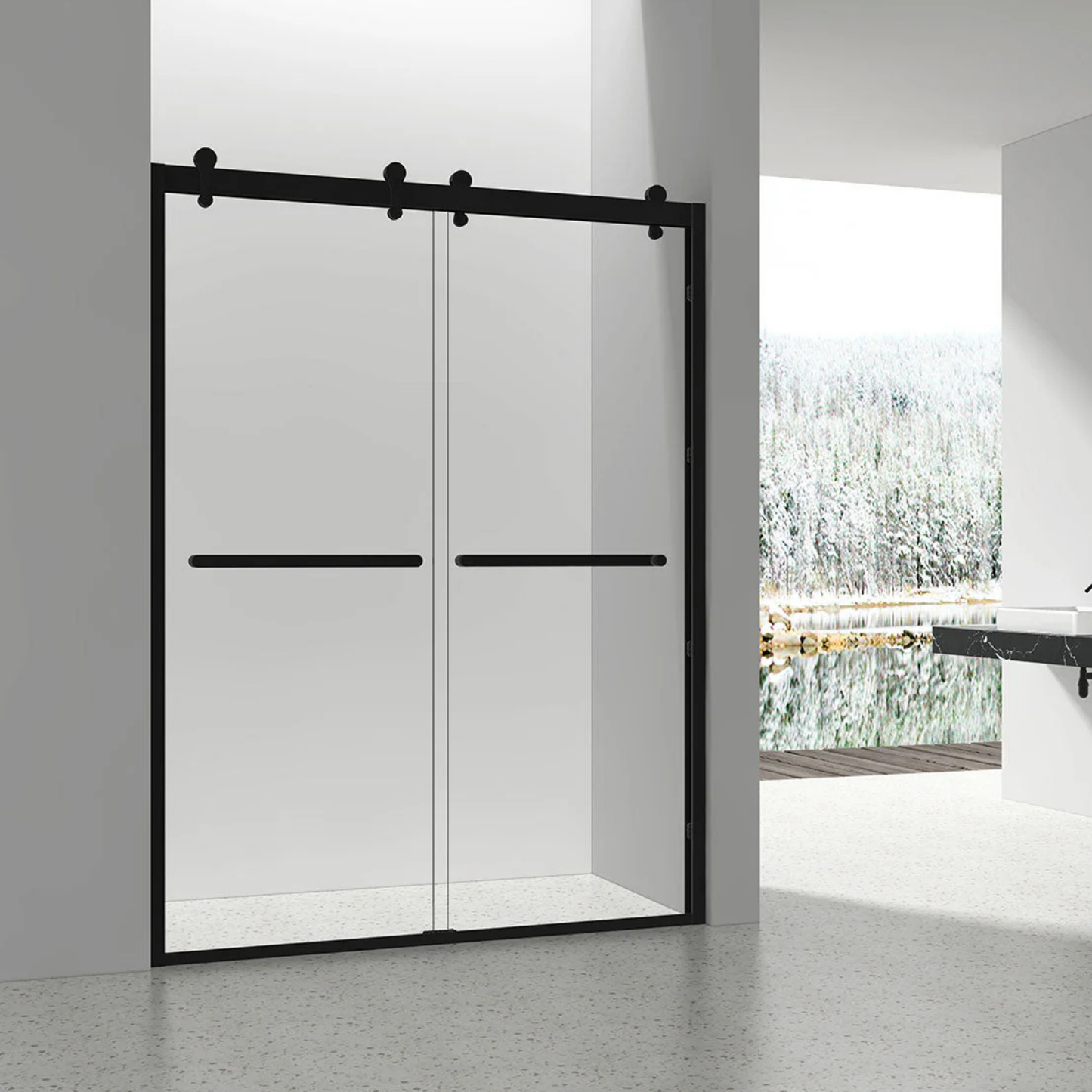 Farm-house Design Frame Sliding Shower Door