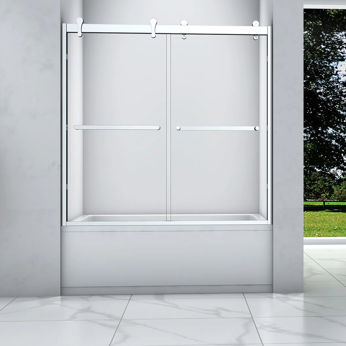 Farm-house Design Frame Sliding Shower Door +